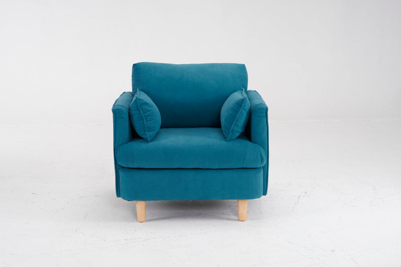 29.5" W Modern Fabric Decorative Chair Armchair Upholstered Reading Chair Single Sofa Casual Club Chair With Solid Wooden Feet And 2 Pillow, For Living Room, Bedroom, Bed Room, Office, Corduroy Fabric - Blue