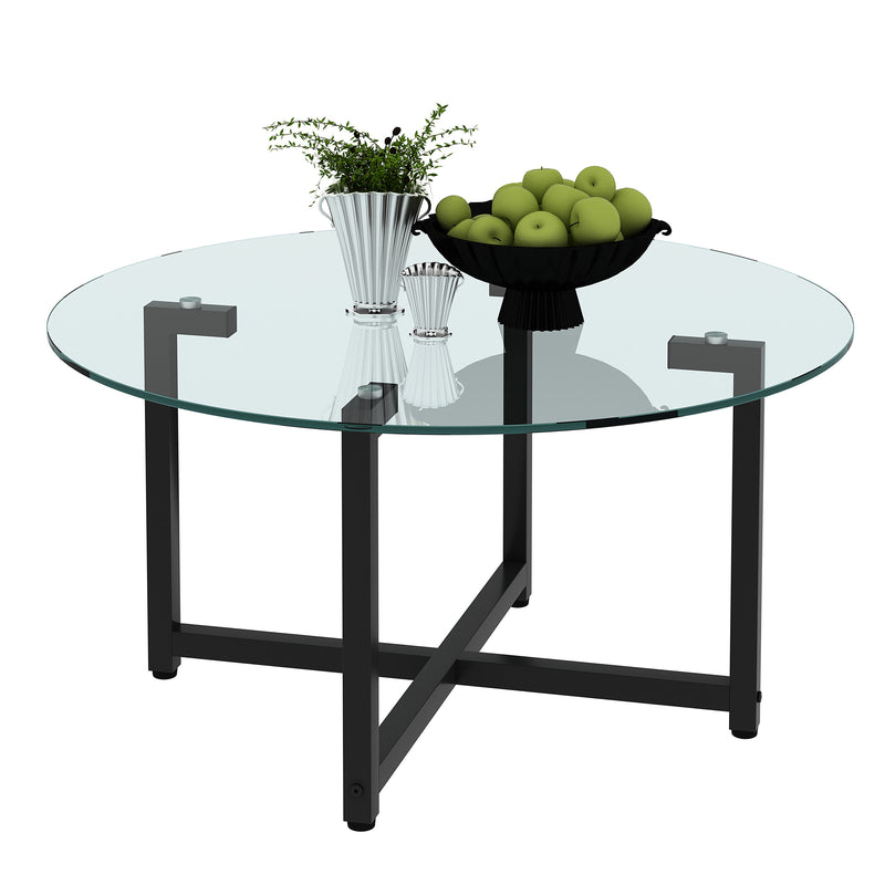 Jws-W241 Round Glass Coffee Table, Clear Coffee Table, Modern Side Center Tables For Living Room