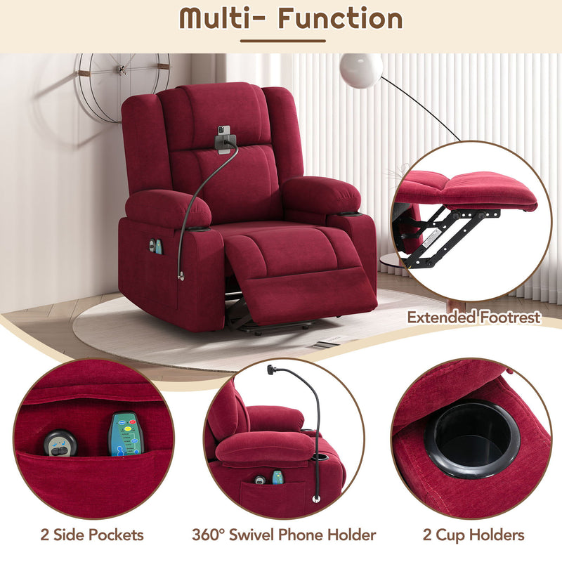 Power Lift Recliner Chair Electric Recliner For Elderly Recliner Chair With Massage And Heating Functions, Remote, Phone Holder Side Pockets And Cup Holders For Living Room