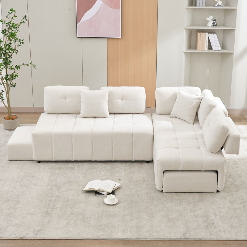 L-Shaped Sofa Sectional Sofa Couch With 2 Stools And 2 Lumbar Pillows For Living Room