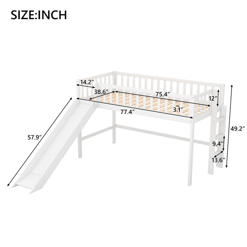 Twin Size Low Loft Bed with Ladder and Slide,White(OLD SKU:WF196418AAK)