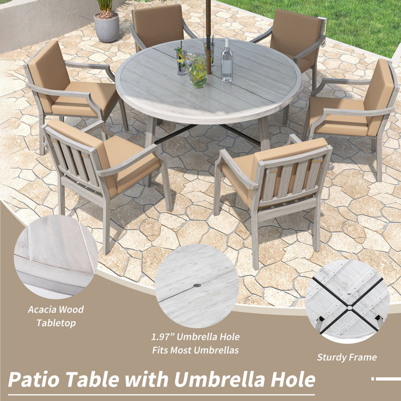 Outdoor Dinning Set 6 Person Dinning Set With An Umbrella Hole And Removable Cushions For Patio, Backyard, Garden - Antique Gray