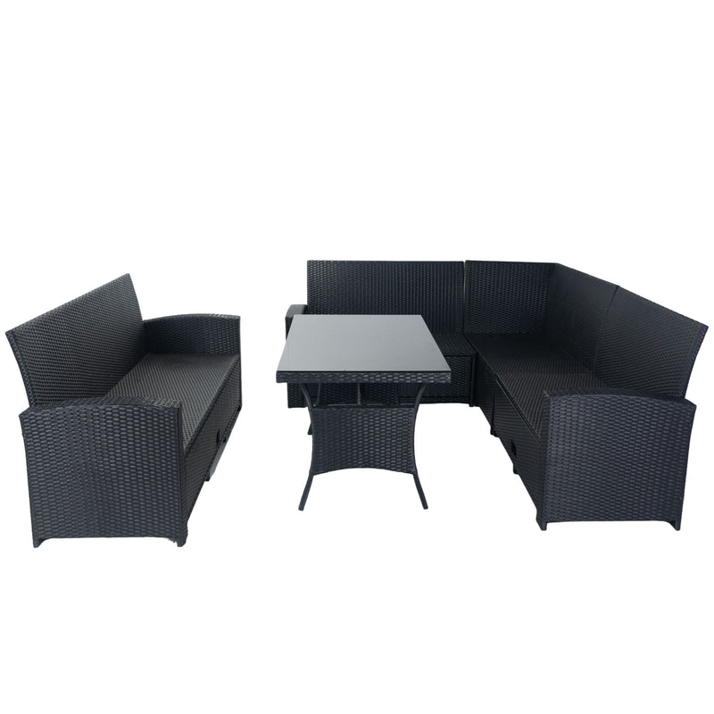 5 Piece Patio Wicker Outdoor Sectional Set 9 Seater Conversation Set With 3 Storage Under Seat