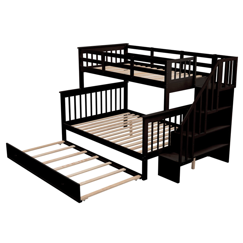 Twin-Over-Full Bunk Bed with Twin size Trundle, Storage and Guard Rail for Bedroom, Dorm, for Adults, Espresso(OLD SKU :LT000119AAP)