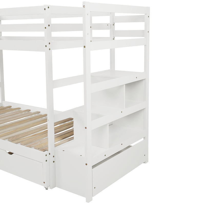 Twin over Twin/King (Irregular King Size) Bunk Bed with Twin Size Trundle, Extendable Bunk Bed   (White)(OLD SKU :LP000032AAK)