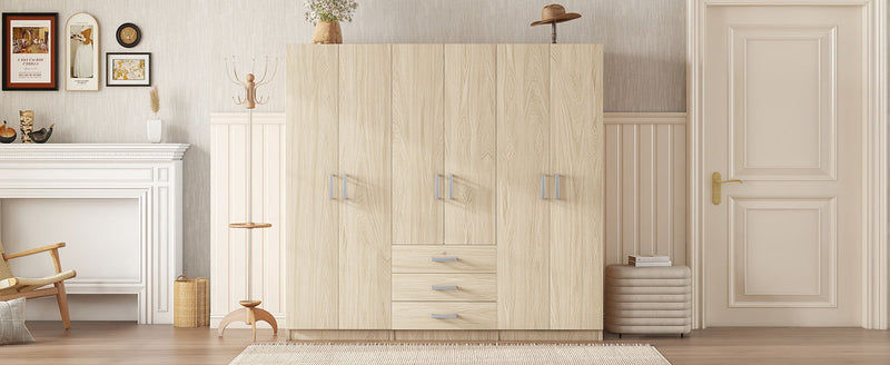 6 Doors Wooden Wardrobe Storage For Bedroom With Big Drawers