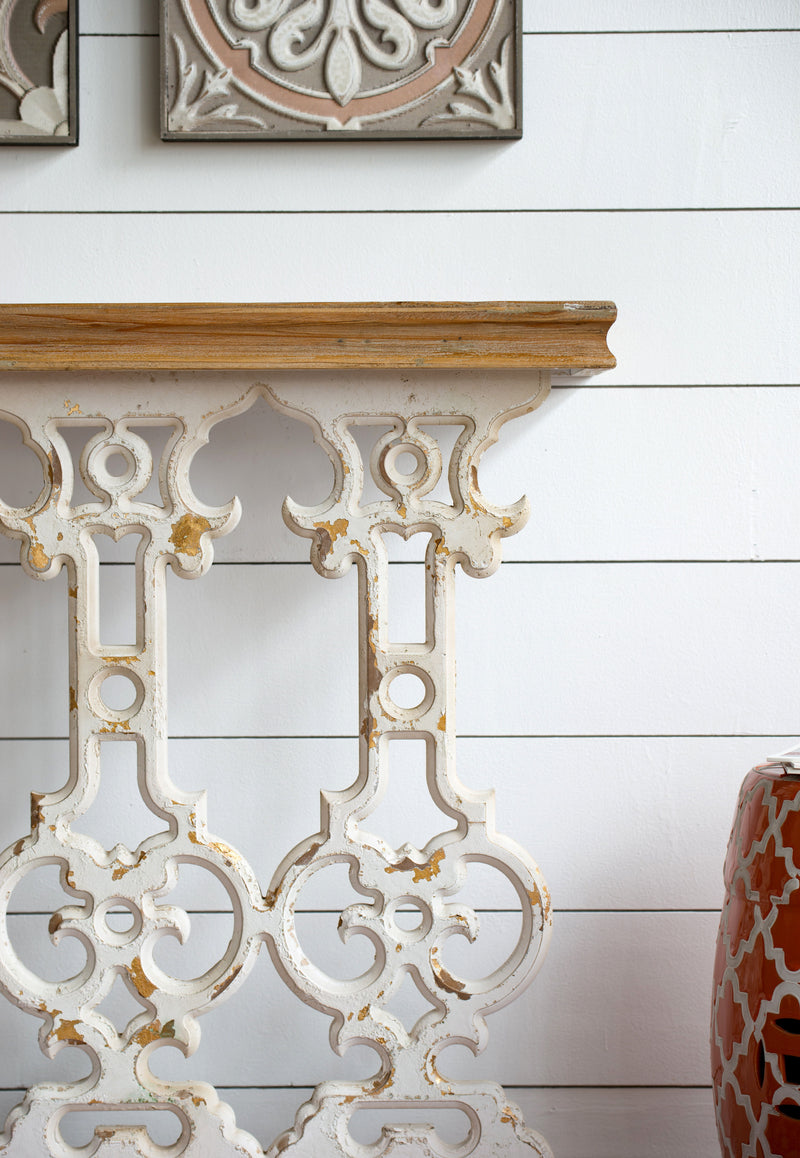 Classic Vintage Console Table With Wood Top - White Wash / Brown