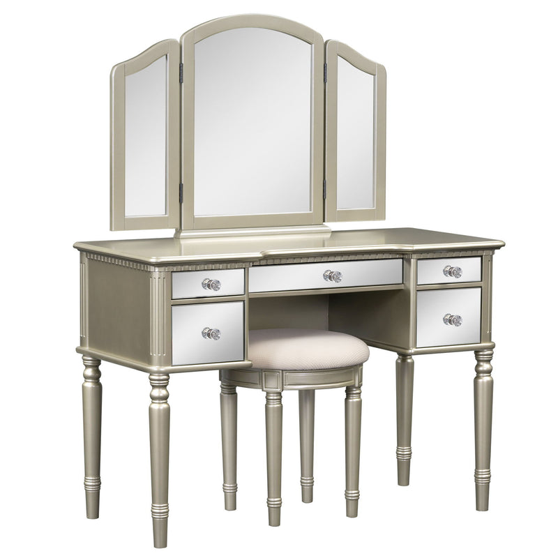 Dressing Table Set With Mirrored Drawers And Stool, Tri-Fold Mirror, Makeup Vanity Set For Bedroom