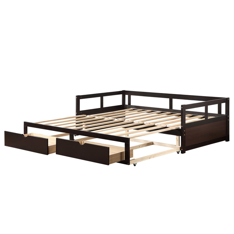 Wooden Daybed with Trundle Bed and Two Storage Drawers , Extendable Bed Daybed,Sofa Bed for Bedroom Living Room,Espresso