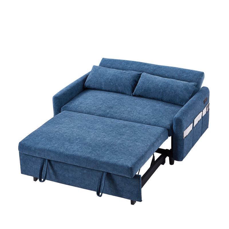 Pull Out Sleep Sofa Bed Loveseats Sofa Couch With Adjsutable Backrest, Storage Pockets, 2 Soft Pillows, USB Ports For Living Room