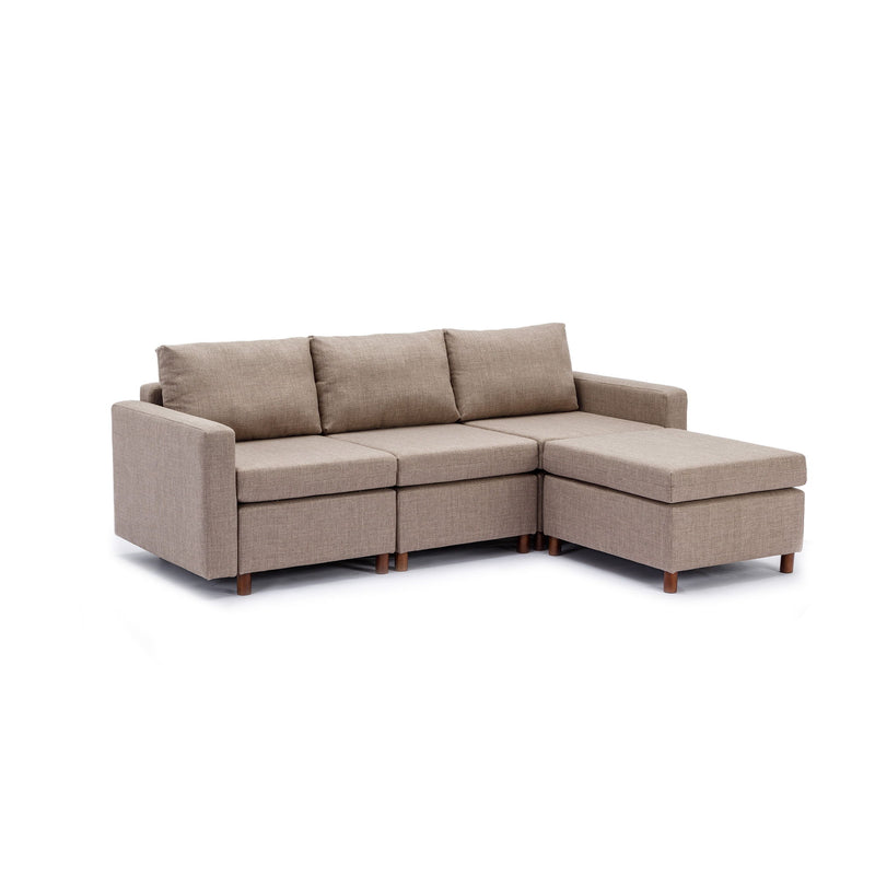 3 Seat Module Sectional Sofa Couch With 1 Ottoman For Living Room, Seat Cushion And Back Cushion Non-Removable And Non-Washable