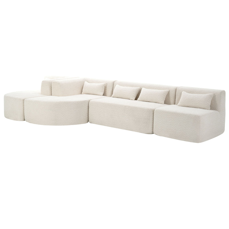 Upholstered Sofa Free Combined Sofa Couch With Two Chaise Lounge And Five Back Pillows For Living Room - Beige