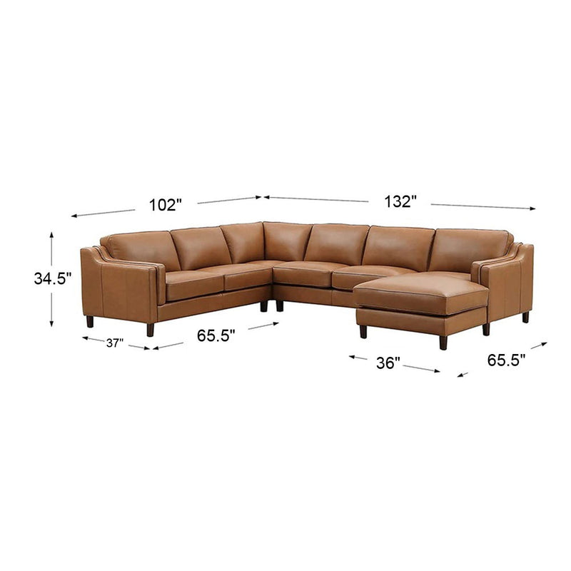 Bella - Leather Right Chaise Sectional - Brown