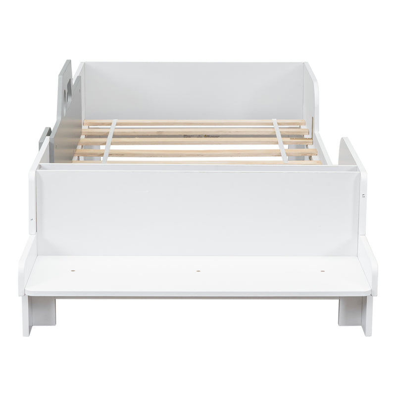 Car-Shaped Twin Wood Bed with Bench,White