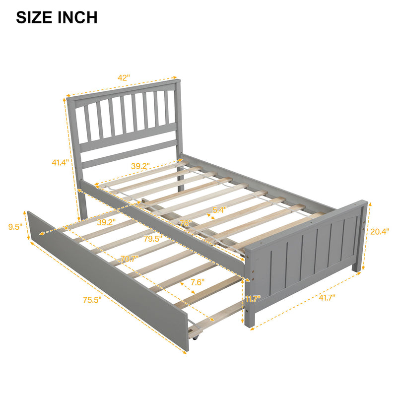 Twin Size Platform Bed &Trundle - Gray