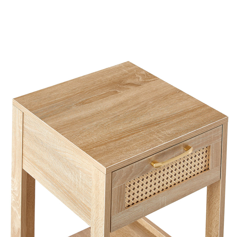 15.75" Rattan End Table With Drawer, Modern Nightstand, Side Table For Living Room, Bedroom