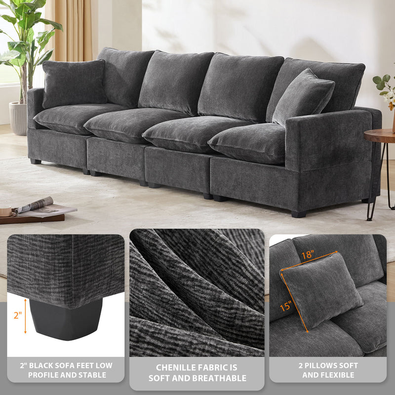 Modern Modular Sofa, 4 Seat Chenille Sectional Couch Set With 2 Pillows Included, Freely Combinable Indoor Funiture For Living Room, Apartment, Office