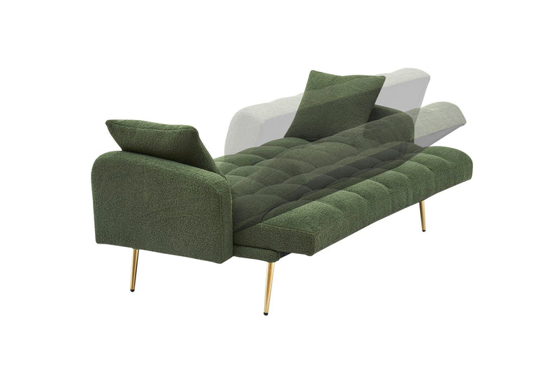 Sofa Bed, Adjustable Sofa Teddy 2 Throw Pillows - Green