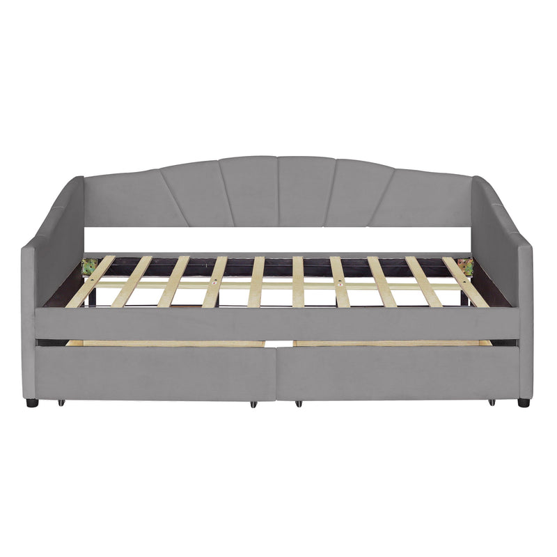 Twin Size Upholstered Daybed With Two Drawers And Wood Slat - Gray