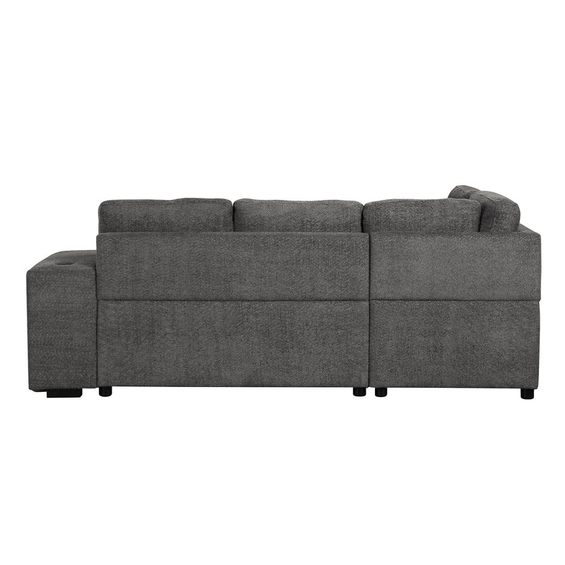 Convertible Sleeper, Sectional Pull Out Sofa Bed With Storage Ottoman, 2 Throw Pillows, 2 Stools, Wireless Charger And Two Hidden USB Ports For Living Room