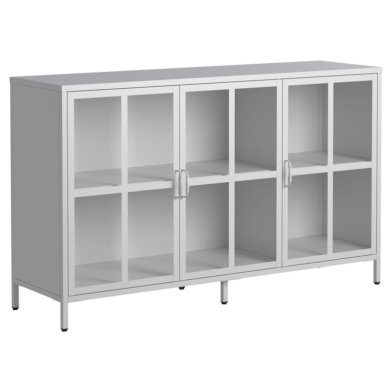 Heavy Duty Metal Modern Sideboard Buffet Cabinet With Storage Premium Steel Storage Cabinet, Adjustable Feet, Glass Doors, Large Capacity Organizer