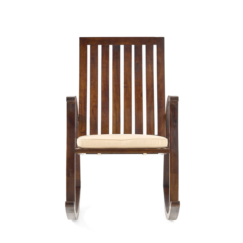 Acacia Wood Rocking Chair With Cushion - Brown