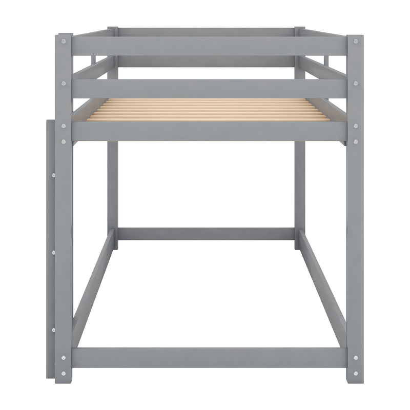 Twin over Twin Floor Bunk Bed with Ladder , Gray(Old SKU:WF281727AAE/WF286602AAE)