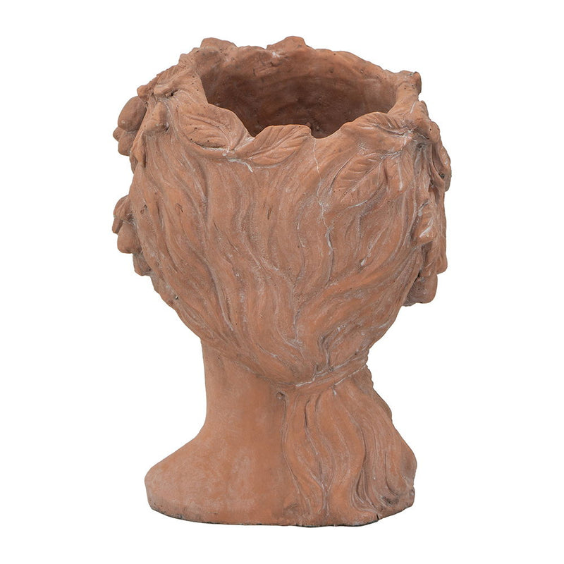 8X9X11.5" Head Bust Planter, Greek Style Cement Head Planter, Indoor Outdoor Home Garden Decor - Brown