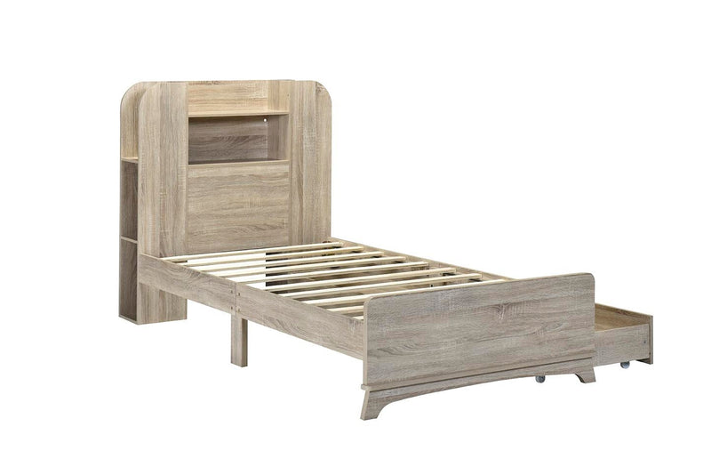 Twin Size Storage Platform Bed Frame with with Two Drawers and Light Strip Design in Headboard,Natural