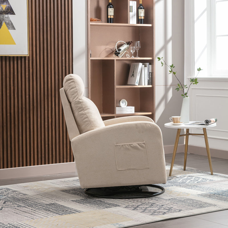 Upholstered Swivel Glider Rocking Chair For Nursery In Beige.Modern Style One Left Bag - Beige