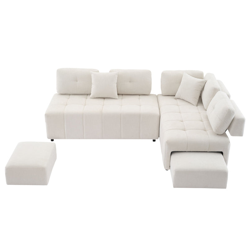 L-Shaped Sofa Sectional Sofa Couch With 2 Stools And 2 Lumbar Pillows For Living Room