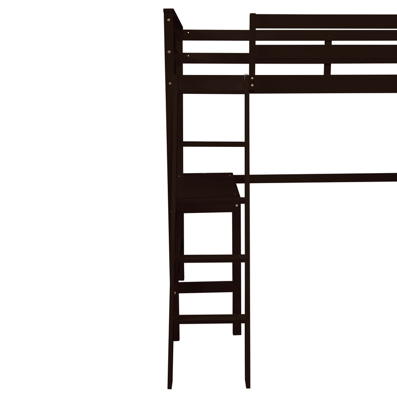 Twin Loft Bed with desk,ladder,shelves , Espresso