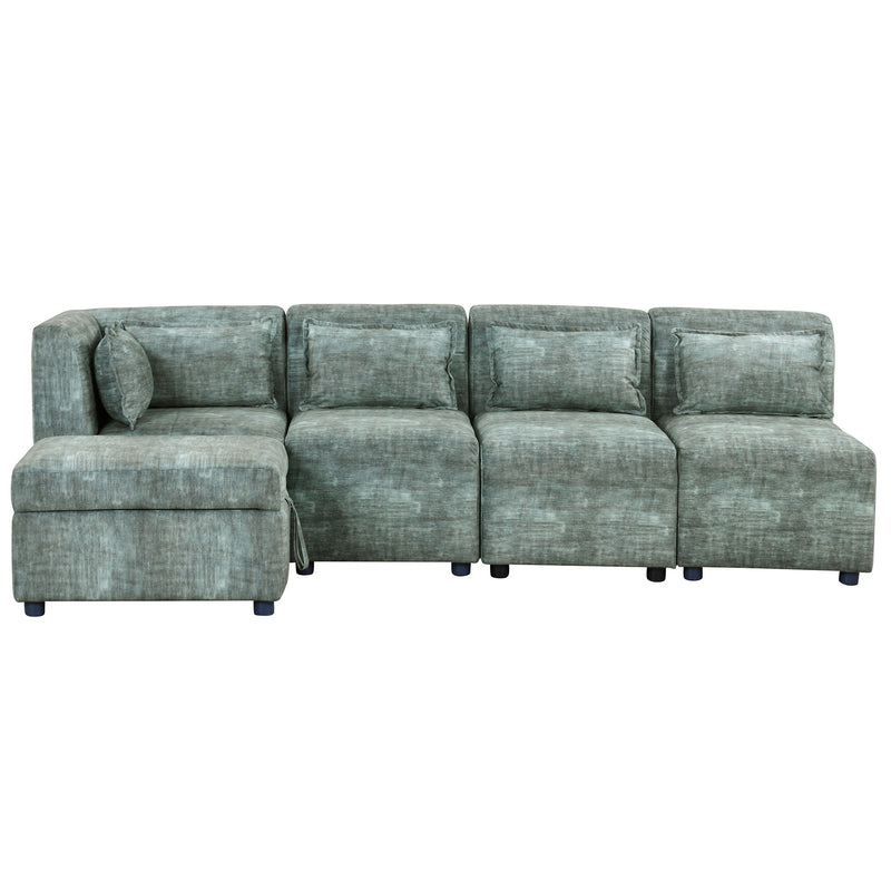 Free-Combined Sectional Sofa 5 Seater Modular Couches With Storage Ottoman, 5 Pillows For Living Room