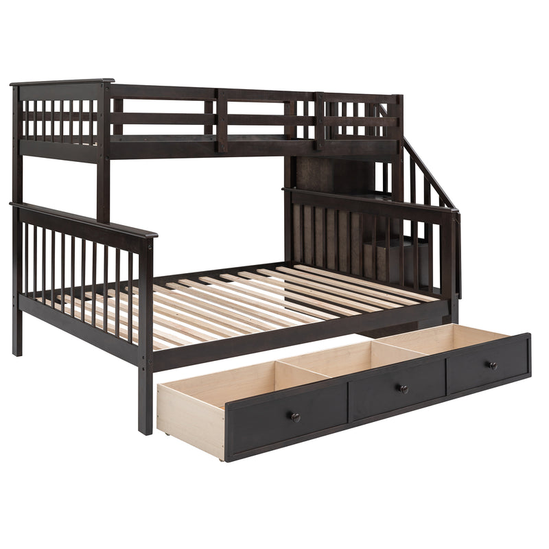 Stairway Twin-Over-Full Bunk Bed with Drawer, Storage and Guard Rail for Bedroom, Dorm, for Adults, Espresso color( old sku: LP000219AAP )