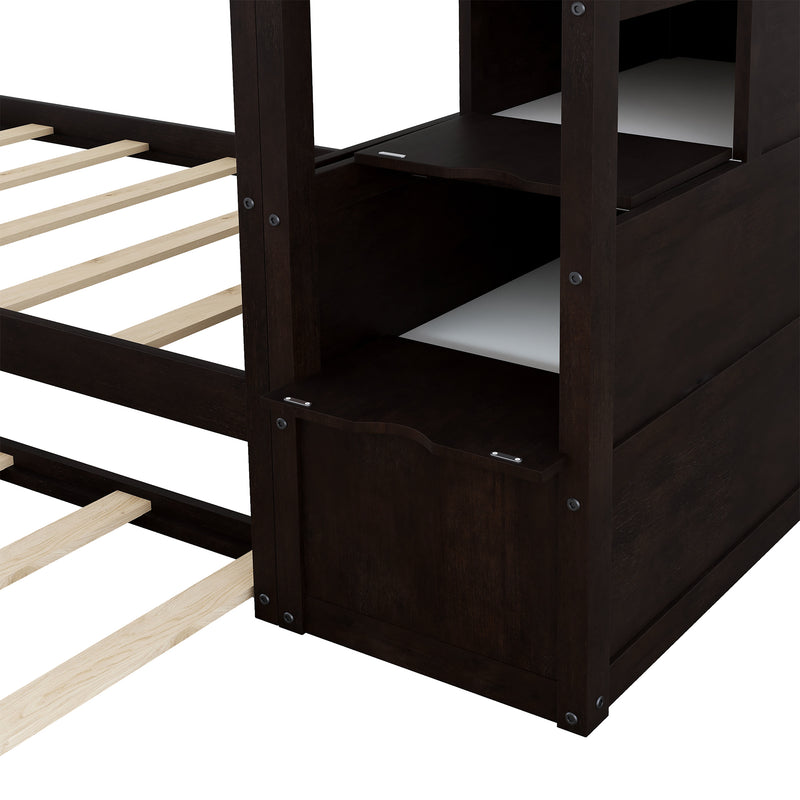 Twin-Over-Twin Bunk Bed with Twin Size Trundle and 3 Storage Stairs,Espresso (OLD SKU :LP000064AAP)