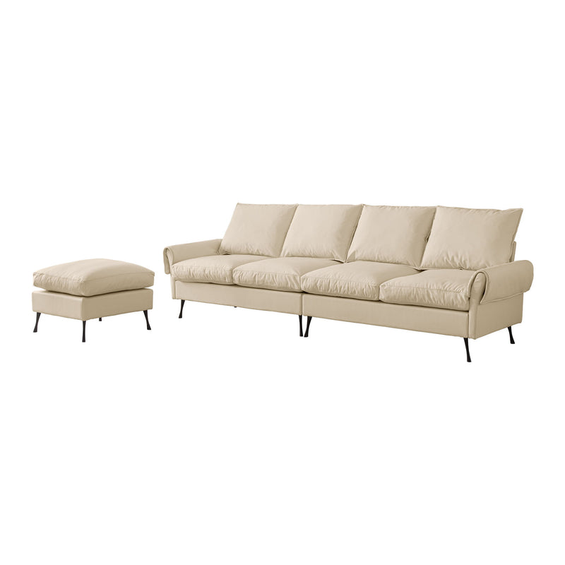 Modern Sectional Technical Leather L-Shaped Sofa Couch With Convertible Ottoman