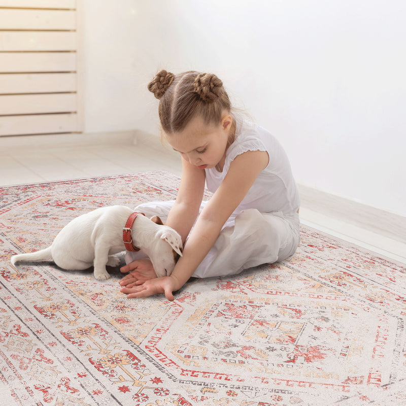 Area Rug, Washable Rug, Low-Pile, Non-Slip, Non-Shedding, Foldable, Kid & Pet Friendly Area Rugs For Living Room, Bedroom, Kitchen, Dining Room Rug - Beige