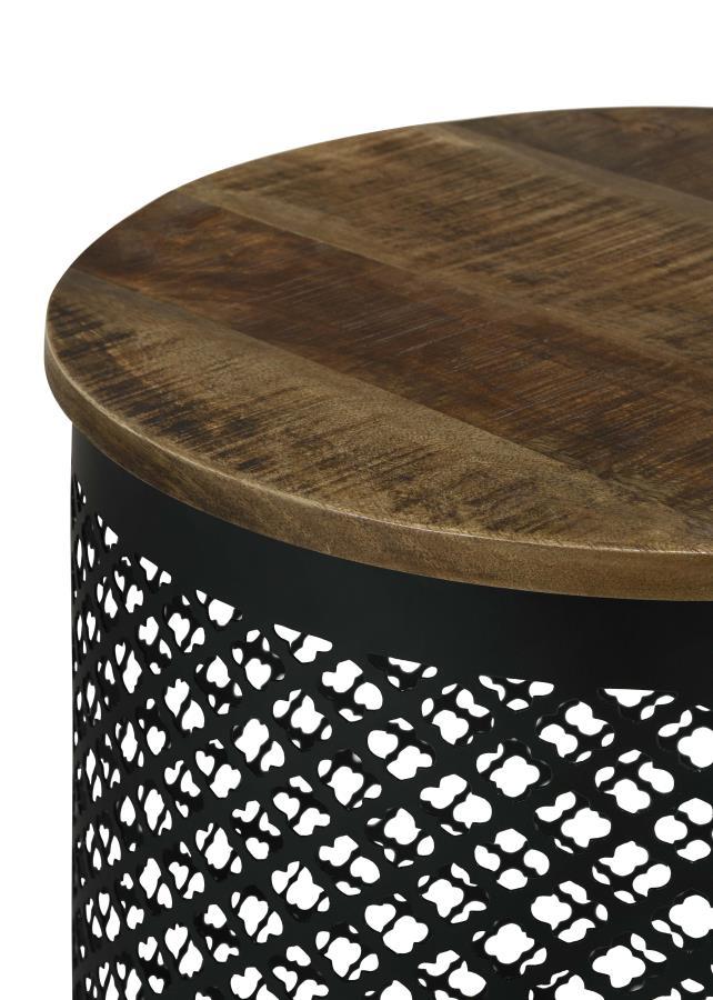 Aurora - Round Accent Table With Drum Base - Natural And Black