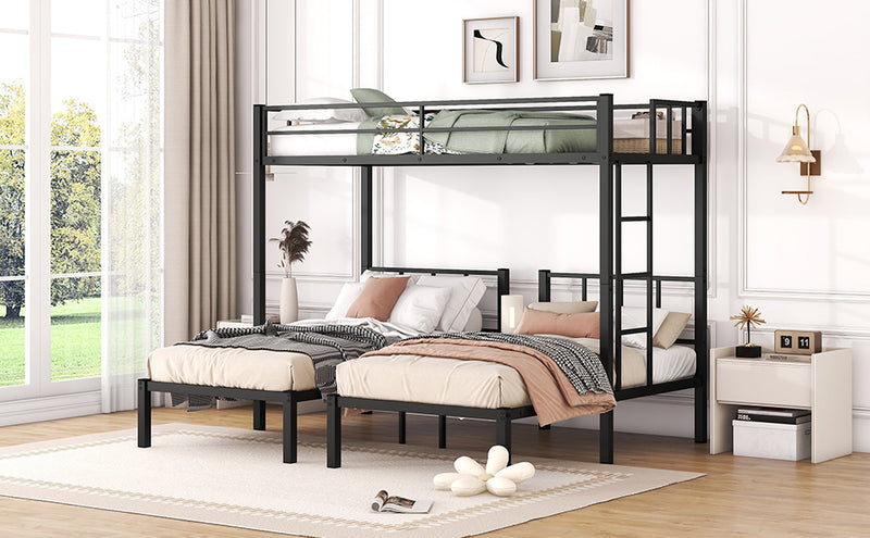 Twin over Twin & Twin Bunk Beds for 3, Twin XL over Twin & Twin Bunk Bed Metal Triple Bunk Bed, Black(Pre-sale date: February 8th.)