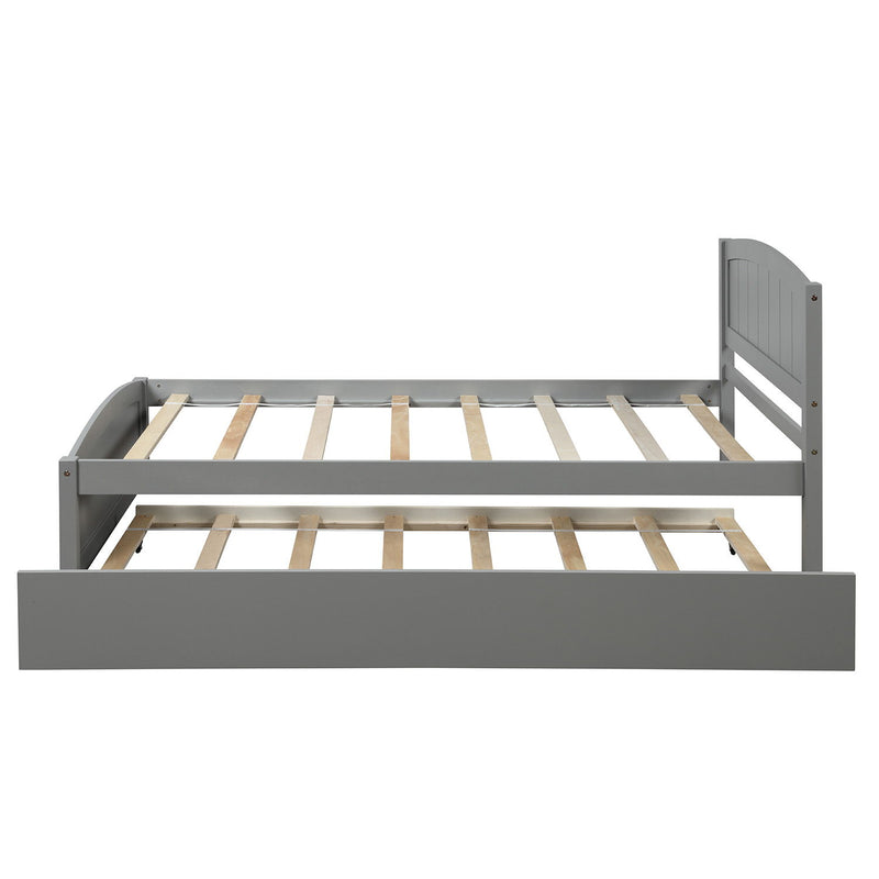 Twin Size, Platform Bed With Trundle - Gray