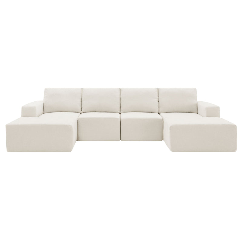 Modular U Shaped Sectional Sofa, Luxury Chenille Floor Couch Set, Upholstered Indoor Furniture, Foam-Filled Sleeper Sofa Bed For Living Room, Bedroom, Free Combination - Beige