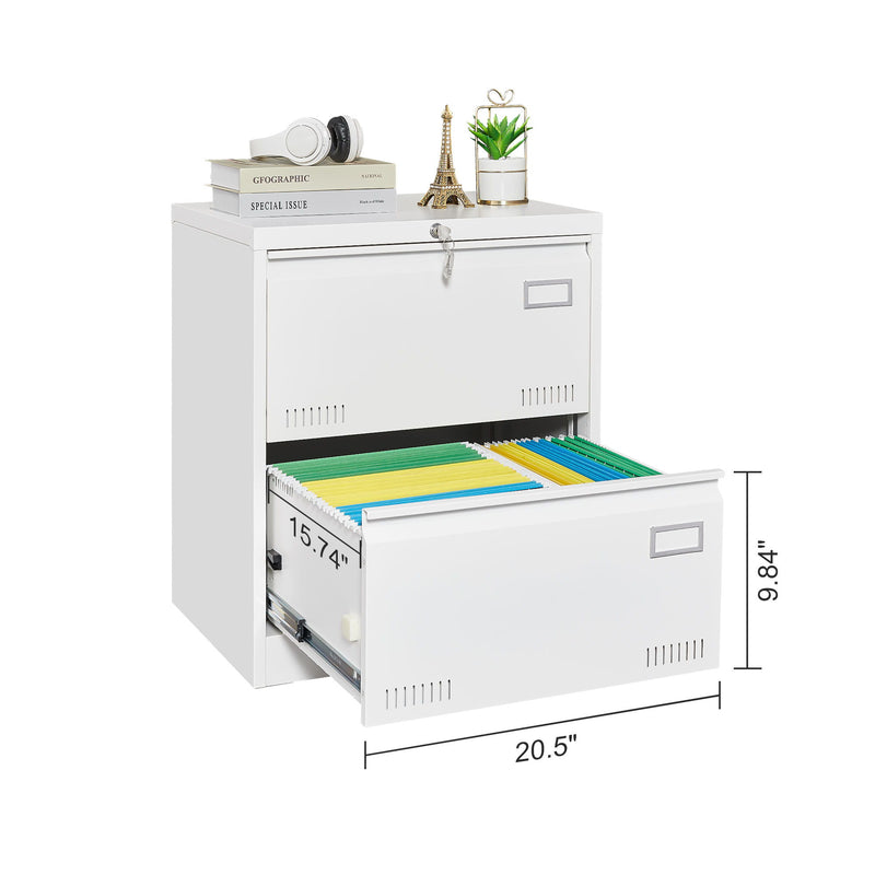 Filing Cabinet Lateral File Cabinet With Lock, 2 Drawer, For Legal / Letter / A4 / F4 Home Office - White