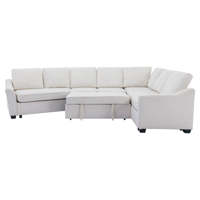 Sectional Sleeper Sofa With Pull-Out Bed Modern L-Shape Couch Bed With USB Charging Port For Living Room, Bedroom - Beige