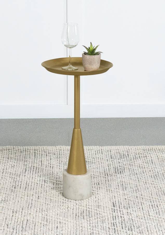 Alpine - Round Metal Tray Side Table With Marble Base - Gold