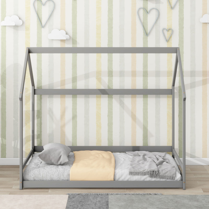 Wood House Bed With Storage Shelf And Hanger, Kids Bedroom Set