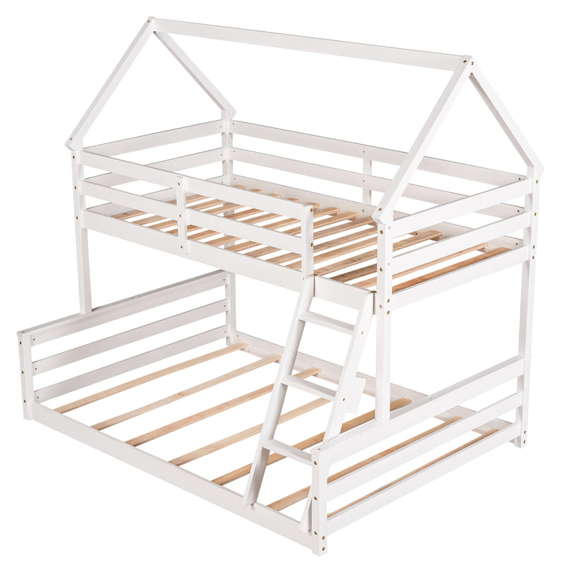 Twin Over Full House Bunk Bed With Built-In Ladder