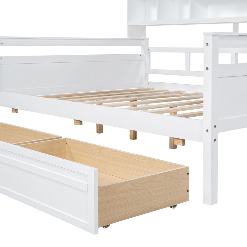 Daybed, Wood Slat Support, With Bedside Shelf And Two Drawers