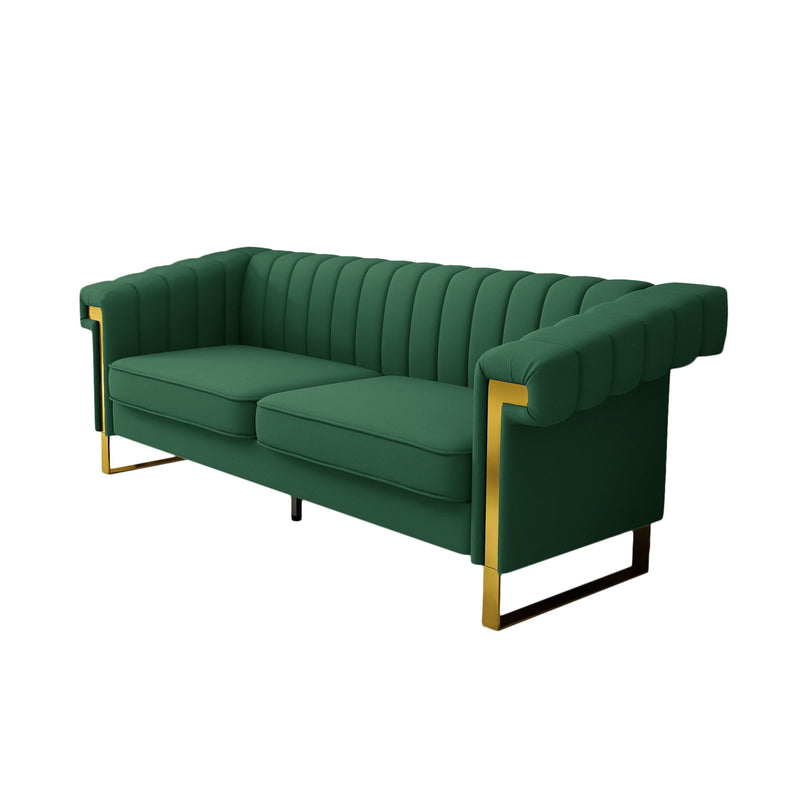 Fx-P81Pu-Gr Sofa Modern Sofa With Gold Accents, Sleek Channel-Tufted Upholstery, 3-Seat Couch For Living Room And Office Decor (Temu Suitable) - Retro Green