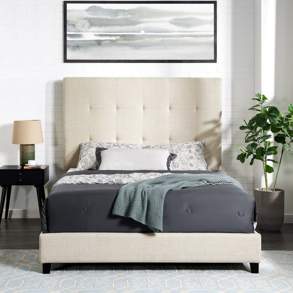 Queen Size Beige Tufted Upholstered Platform Bed