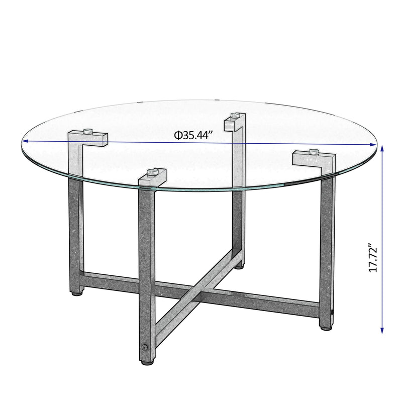 Jws-W241 Round Glass Coffee Table, Clear Coffee Table, Modern Side Center Tables For Living Room